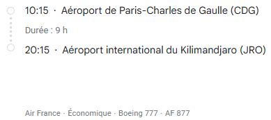 VOS VOLS* AIR FRANCE de PARIS - Vol aller
