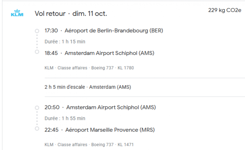 VOS VOLS KLM du 08 au 11/10/2026 - Vol retour