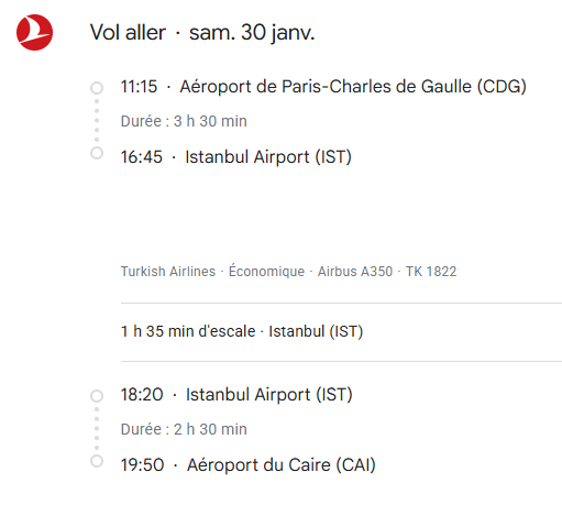 VOS VOLS* TURKISH AIRLINES  - Vol aller