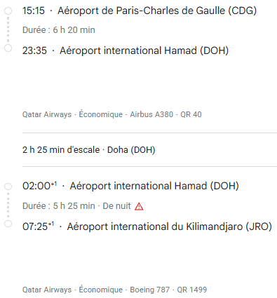 VOS VOLS* QATAR de PARIS - Vol aller