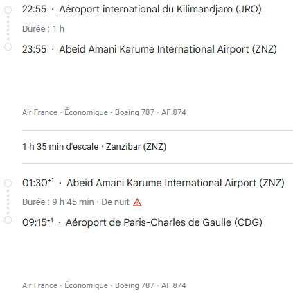 VOS VOLS* AIR FRANCE de PARIS - Vol retour