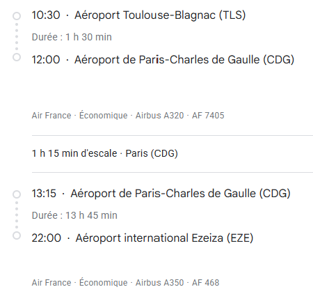 VOS VOLS* AIR FRANCE DE TOULOUSE - Vol aller