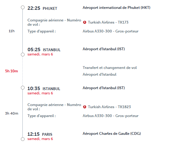 VOS VOLS* TURKISH AIRLINES de PARIS - Vol retour