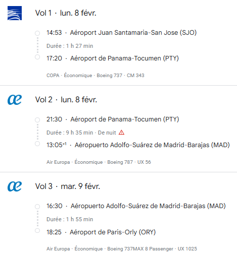 VOS VOLS* AIR EUROPA de PARIS ORLY - Vol retour