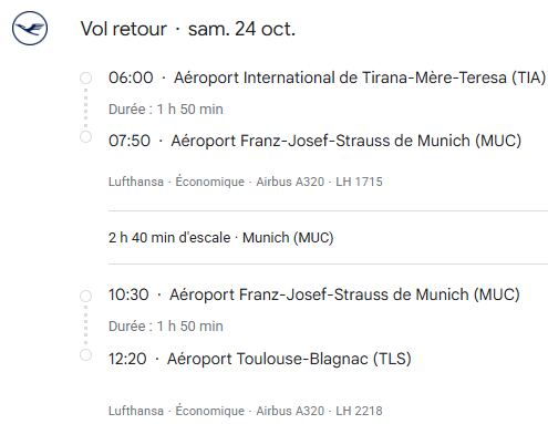 VOS VOLS LUFTHANSA* de TOULOUSE - Vol retour