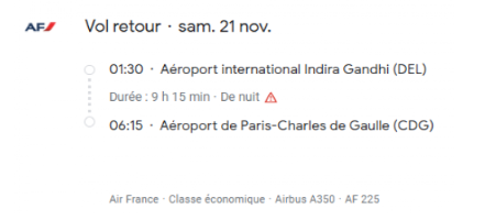 VOS VOLS* AIR FRANCE  - Vol retour