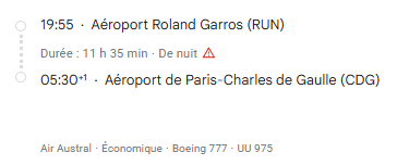 VOS VOLS* AIR AUSTRAL de PARIS - Vol retour