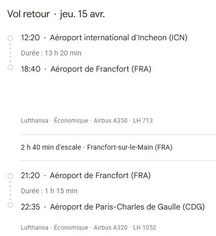 VOS VOLS* LUFTHANSA - Vol retour