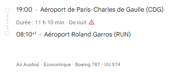 VOS VOLS* AIR AUSTRAL de PARIS - Vol aller