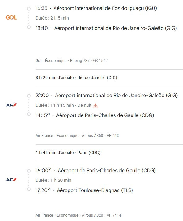 VOS VOLS* AIR FRANCE DE TOULOUSE - Vol retour