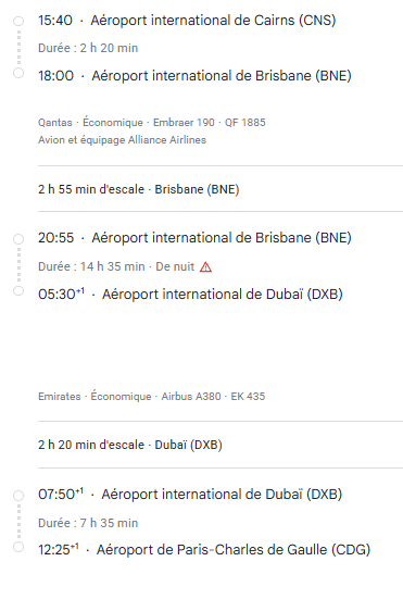 VOS VOLS QANTAS* de PARIS - Vol retour